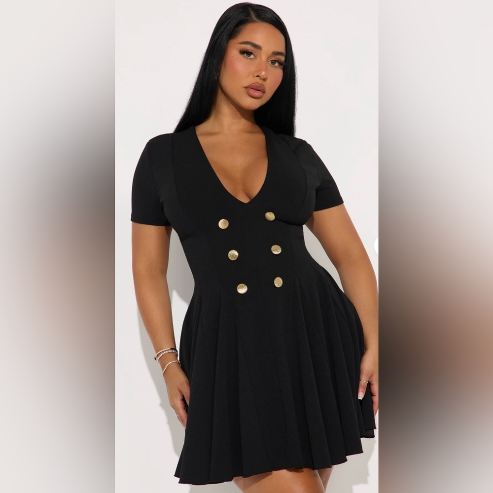 Chic Black Button Detail Skater Dress